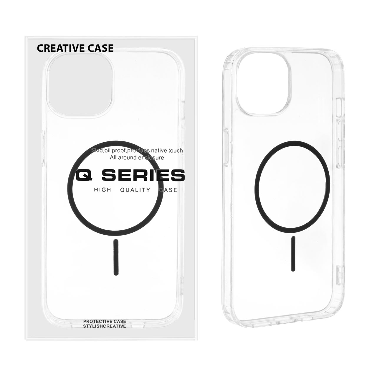 قاب گوشی اورجینال Q Series پشت سخت شفاف MagSafe دور ژله ای iPhone 13 / iPhone 14 - مشکی