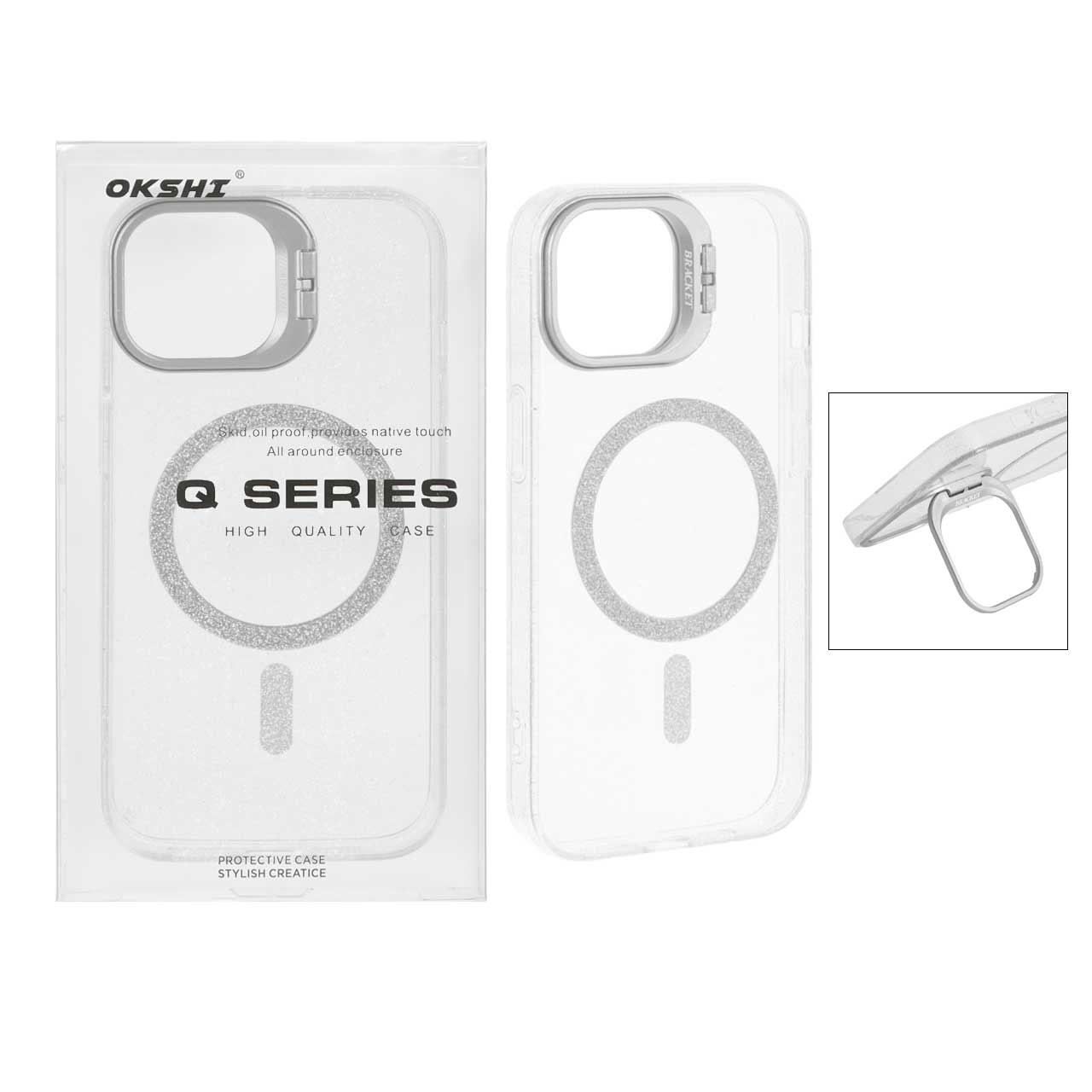 قاب گوشی BRACKET اکلیلی Magsafe مدل iPhone 15 / iPhone 14 / iPhone 13 - نقره ای