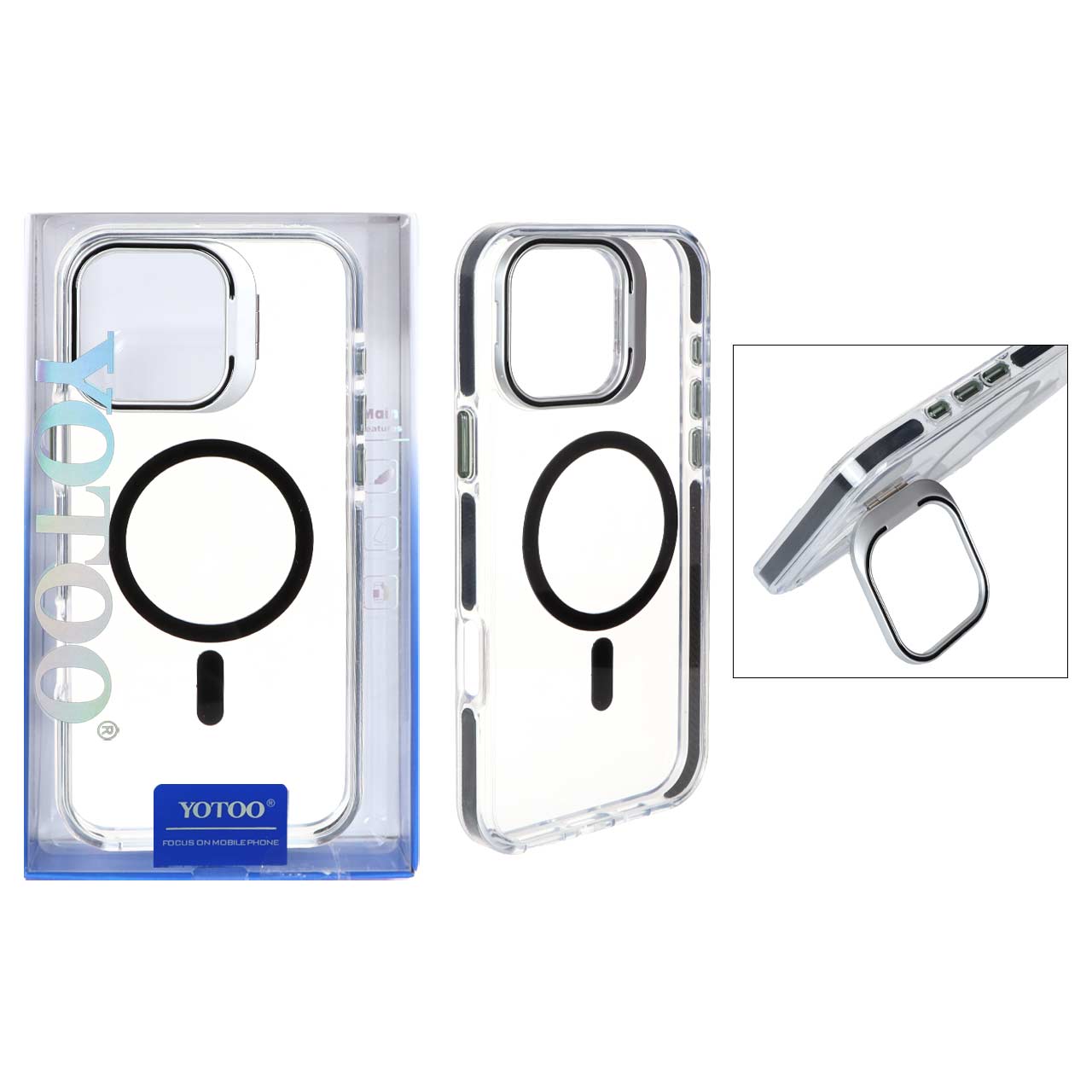 قاب اورجینال Yotoo دور ژله ای MagSafe استندشو Apple iPhone 16 Pro Max - مشکی (پک دار)
