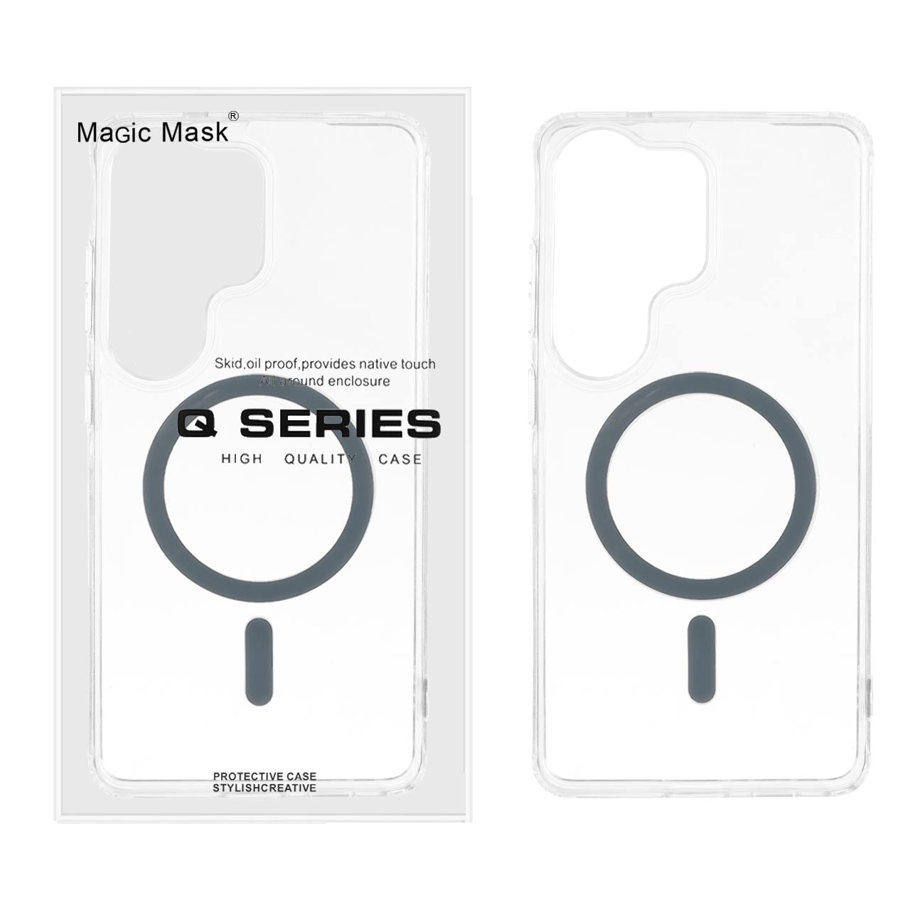 قاب اورجینال Magic Mask پشت سخت شفاف MagSafe دور ژله ای Samsung Galaxy S26 Ultra - خاکستری (پک دار)