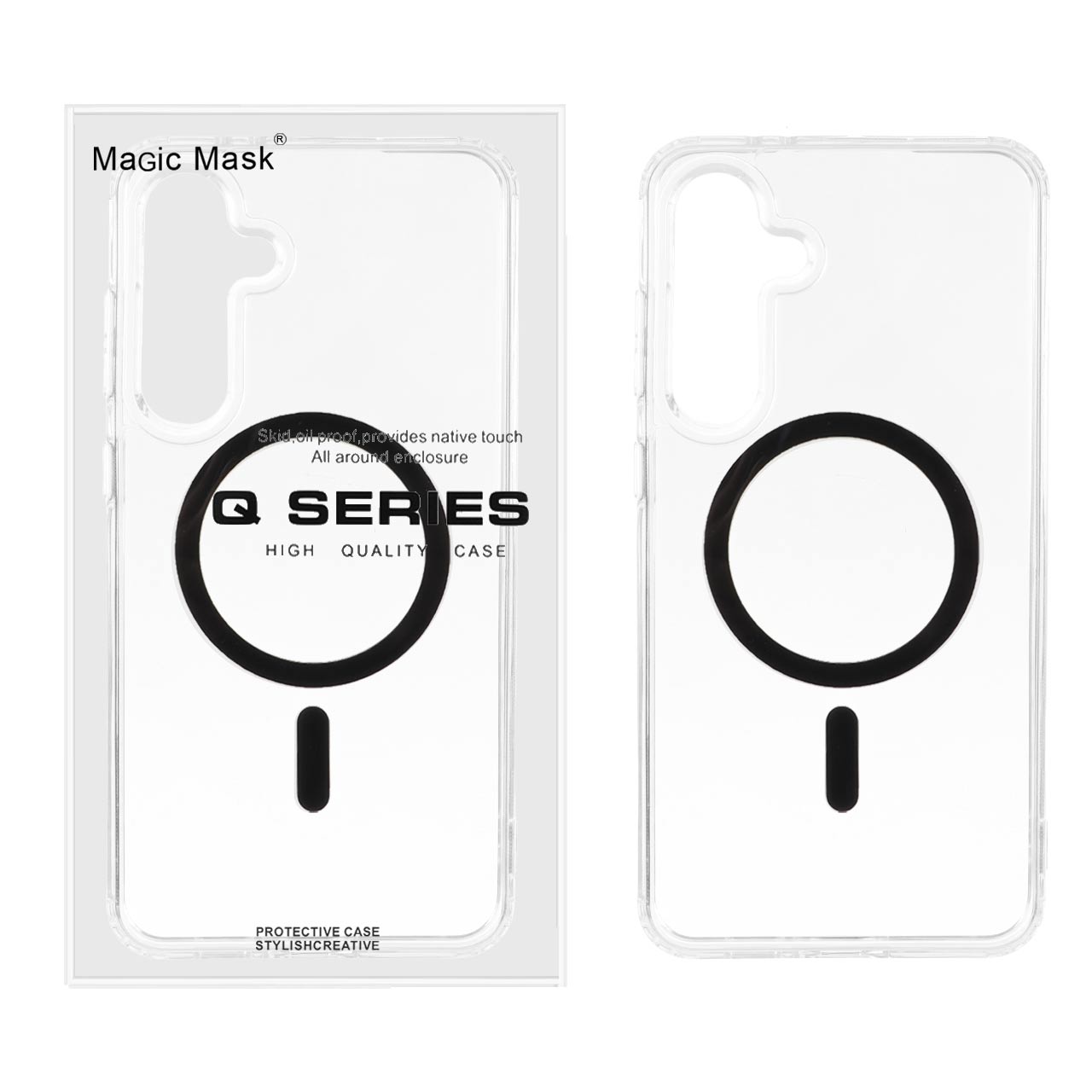 قاب اورجینال Magic Mask پشت سخت شفاف MagSafe دور ژله ای Samsung Galaxy S24 FE - مشکی (پک دار)